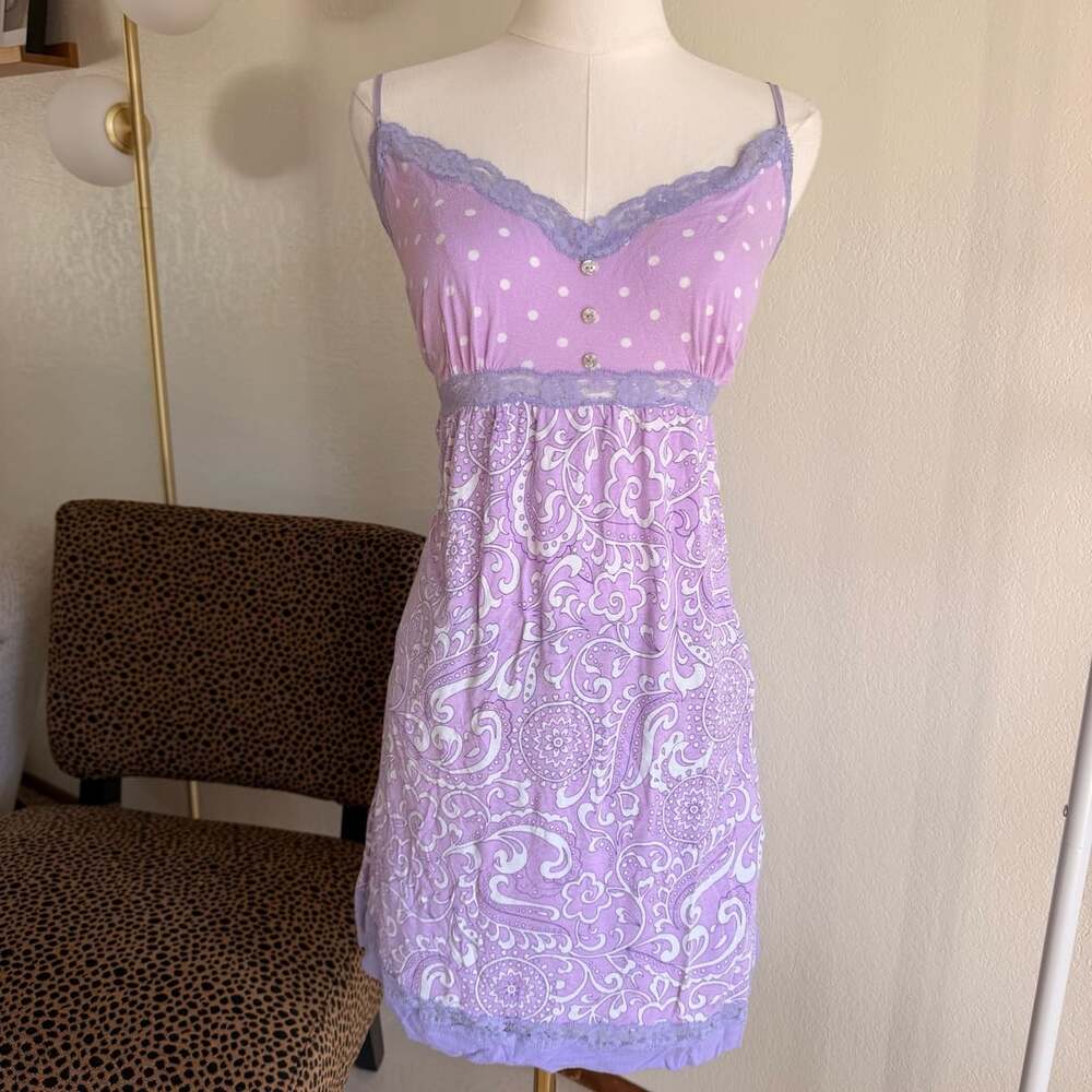Betsey Johnson Intimates Cami Sleep Dress XL Purple Paisley Polka Dot